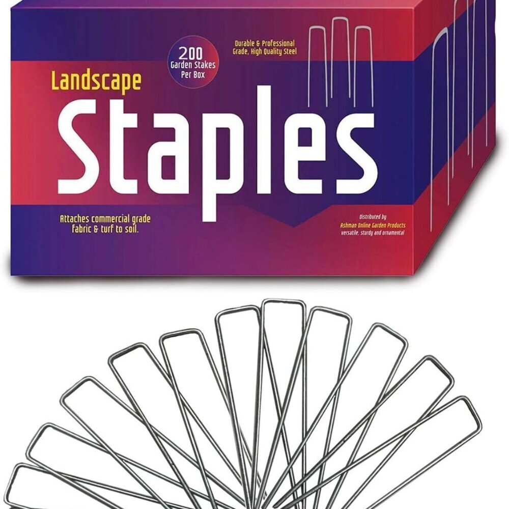 Ashman 200 Pack Galvanized Garden Stakes Landscape Staples and Fence Stake Sod S